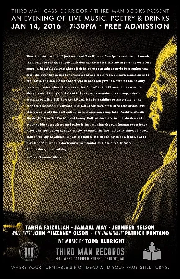 Mark your calendars: First Third Man Books event in Detroit next Thurs., Jan. 14