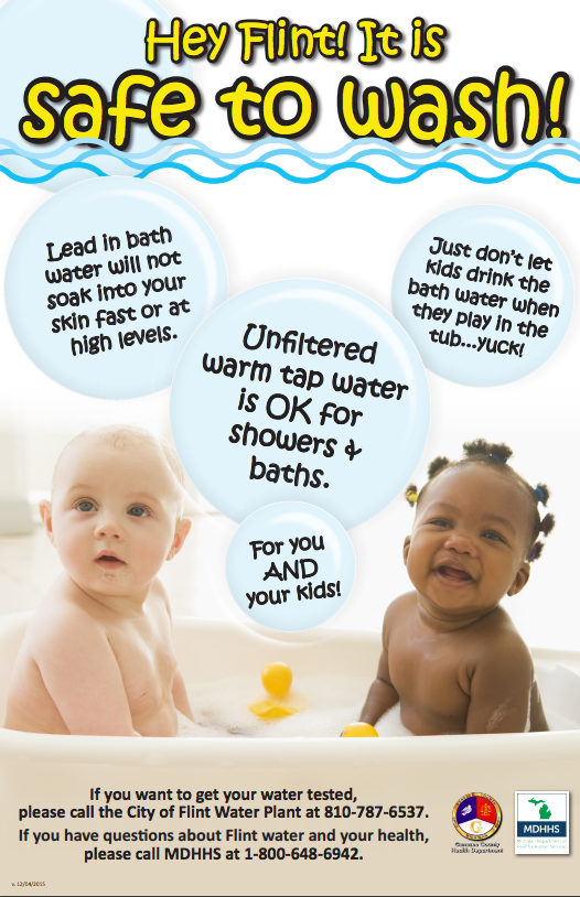 Update: Michigan has now deleted the ridiculous Flint water "bath time" poster