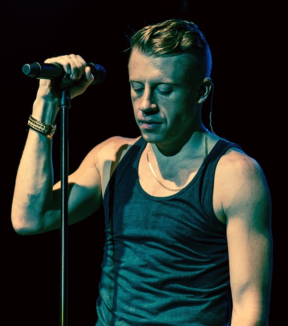 Macklemore performing in Toronto during The Heist Tour on 28 November, 2012. Photo from Wikipedia, used under creative commons; image taken by Drew of The Come Up Show.