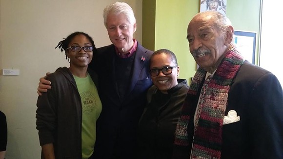 Clinton and Congressman John Conyers stop in at Detroit Vegan Soul. - DETROIT VEGAN SOUL/FACEBOOK
