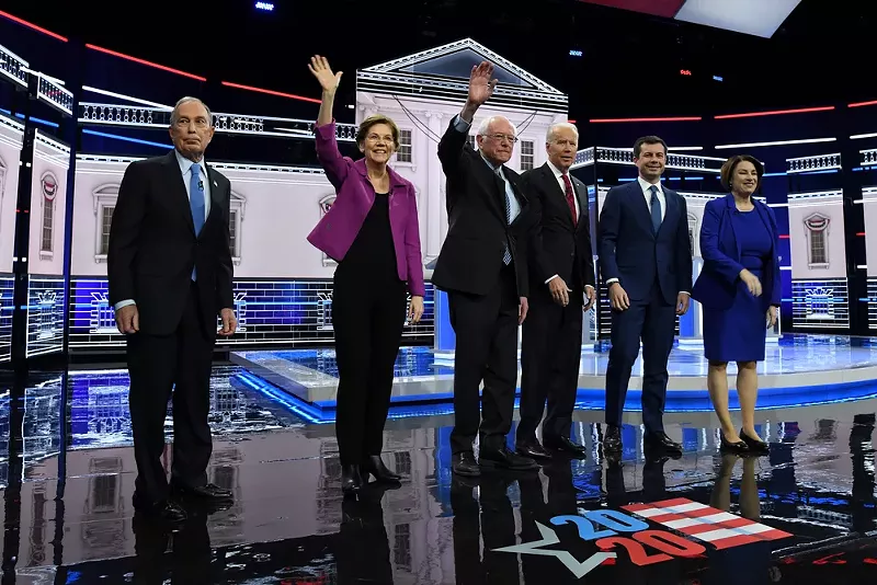 Mike Bloomberg, Sen. Elizabeth Warren, Sen. Bernie Sanders, former Vice President Joe Biden, Mayor Pete Buttigieg, and Sen. Amy Klobuchar at a recent debate. Only Sanders and Biden remain in the race. - Shutterstock