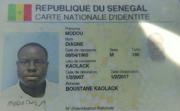 Modou Diagne's ID card. - Photo courtesy Fatou-Seydi Sarr