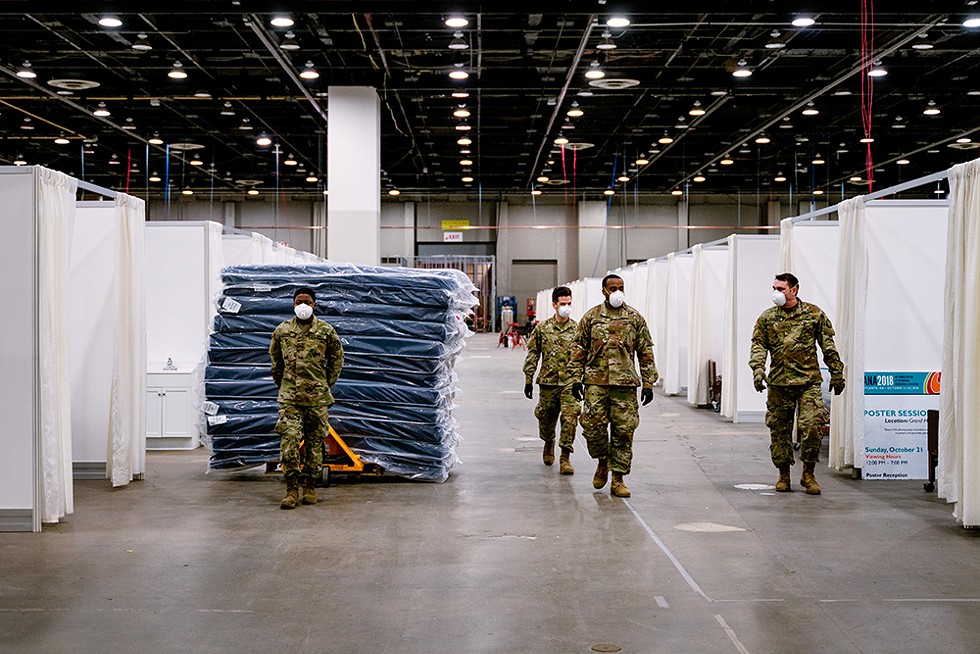 The U.S. Army Corps of Engineers converted the TCF Center (formerly Cobo Center) in downtown Detroit into a 1,000-bed field hospital, which is expected to begin serving COVID-19 patients on Thursday. - COURTESY OF TCF CENTER