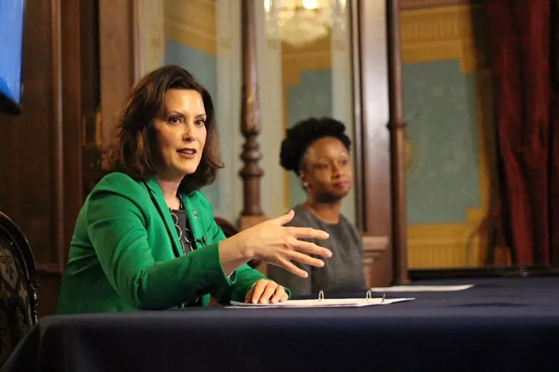 Gov. Gretchen Whitmer and Dr. Joneigh Khaldun, the state's chief medical officer, at a news conference Thursday. - State of Michigan