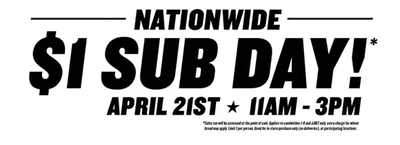 Attention! Dollar subs at Jimmy John's today