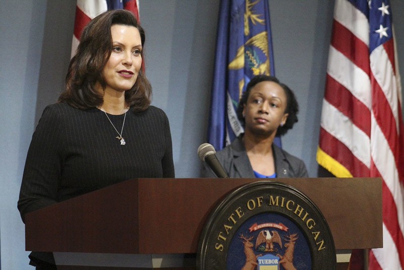Gov. Gretchen Whitmer (left), with Dr. Joneigh Khaldun, at a recent news conference. - STATE OF MICHIGAN