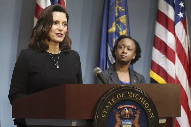 Gov. Gretchen Whitmer (left), with Dr. Joneigh Khaldun, at a recent news conference. - State of Michigan