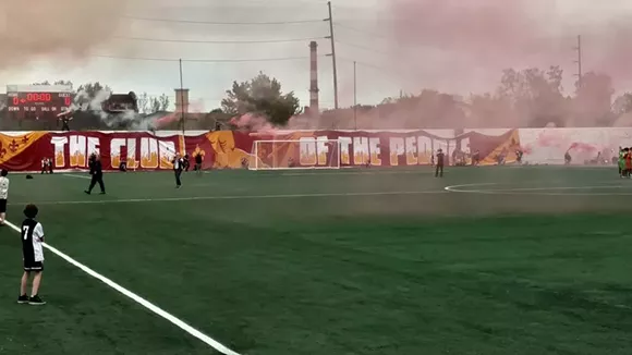 The action at Keyworth involved high spirits, volume, and plenty of colored smoke. - Photo courtesy Jimmy Doom