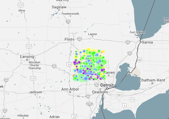 Image of Oakland County workers after work. - Screengrab from ACS Commute Map site