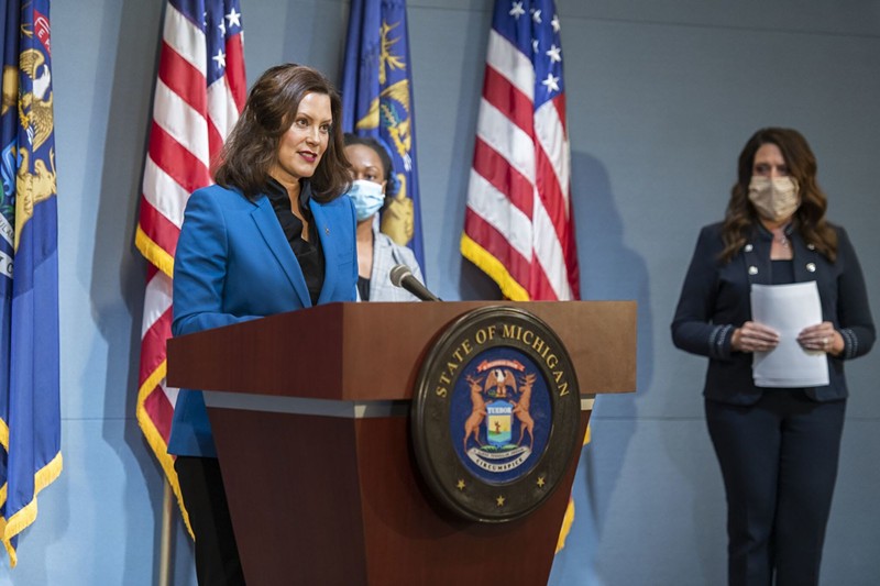 Gov. Gretchen Whitmer at a news conference Monday. - State of Michigan