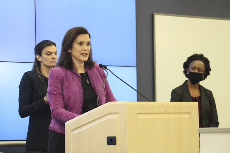 Gov. Gretchen Whitmer at a news conference Friday. - STATE OF MICHIGAN