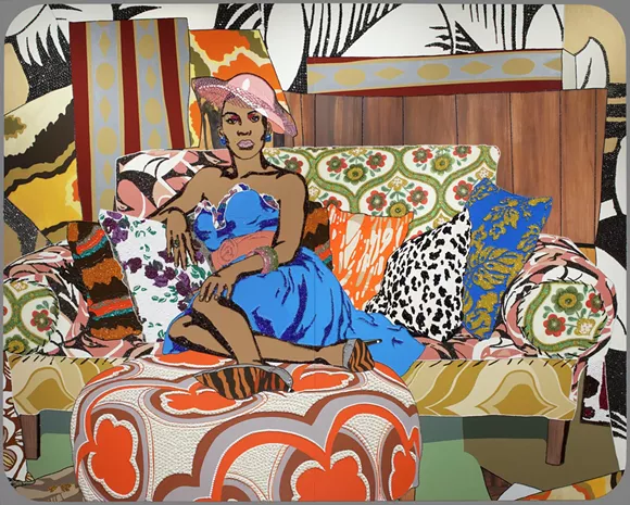 “Something You Can Feel,” Mickalene Thomas, 2008, rhinestone, acrylic paint, and oil enamel on wood panels. Detroit Institute of Arts.
