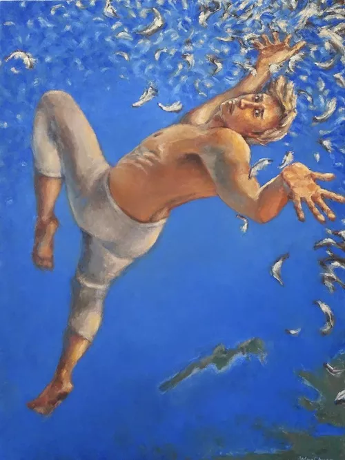 WanChuan Kesler's "Icarus" – oil on canvas. - Courtesy Northville Art House