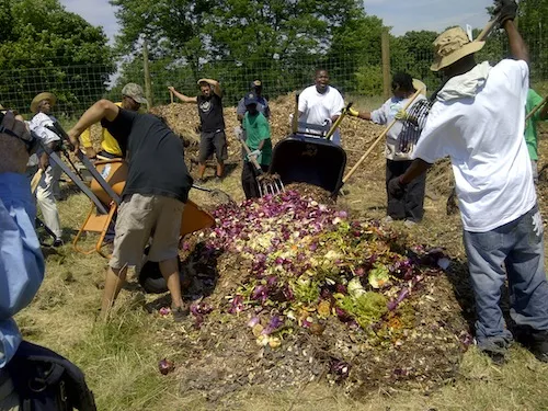 Composting at D-Town Farm in Detroit. - Courtesy Malik Yakini