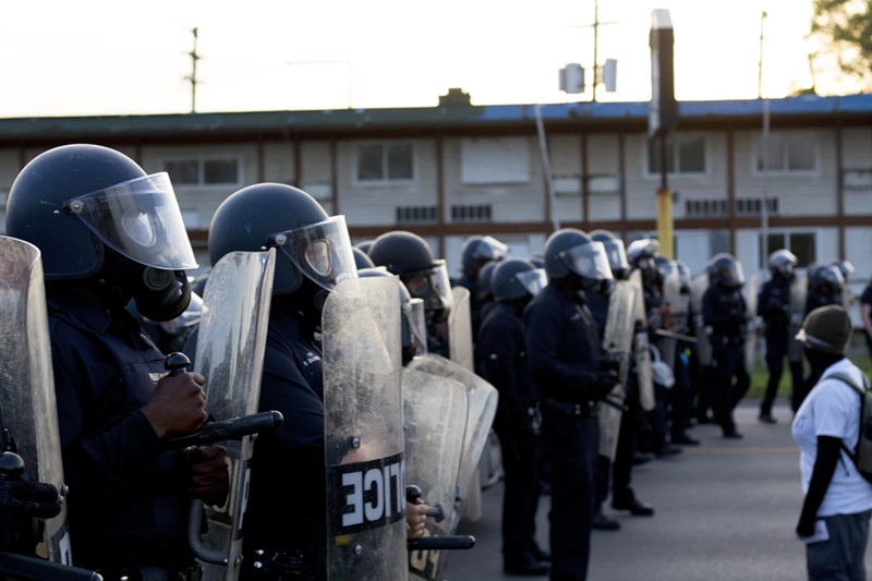 Detroit police in riot gear at a recent protest. - STEVE NEAVLING