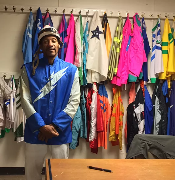 Wayne Barnett in the jocks' room at Hazel Park Raceway. - Photo by Dave Mesrey