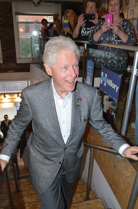Former President Bill Clinton arrives at a campaign office in downtown Pontiac Monday. - Photo by Dustin Blitchok