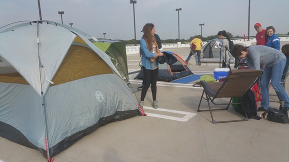 The first die-hard Chick-fil-A fans are setting up camp in a parking lot outside of Somerset Collection North in Troy. - Courtesy of CP Communications