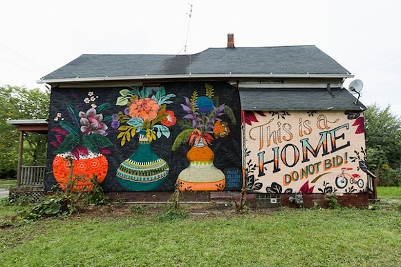 A political mural now graces the house at 4500 Van Dyke St., Detroit. - Courtesy the Tricycle Collective