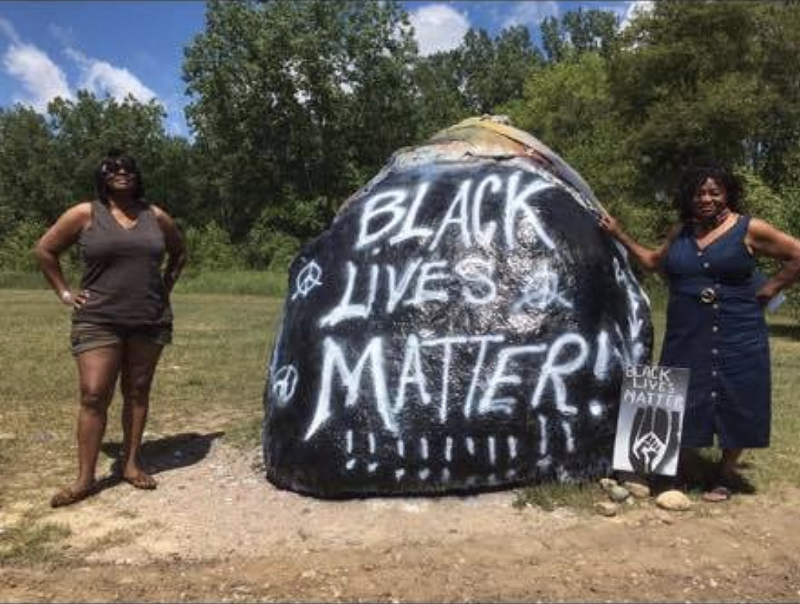 Anti-racism movement in conservative Romeo swells after rock defaced with racial slurs and blue lines (4)