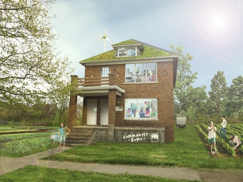 An artist's rendering of the Ford Street house after a sustainability makeover. - Courtesy the Motown Movement