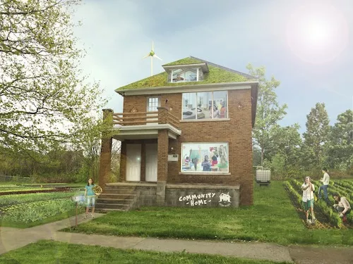 An artist's rendering of the Ford Street house after a sustainability makeover. - Courtesy the Motown Movement