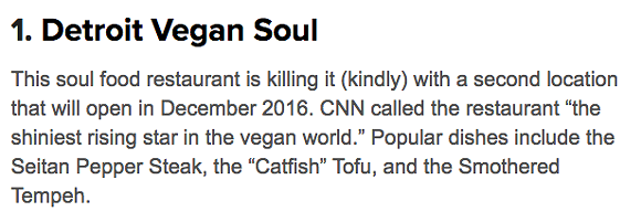 We love Detroit Vegan Soul in spite of their recent PETA endorsement