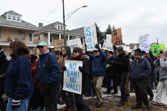 Marchers made their voices heard yesterday after a protest outside Hamtramck City Hall. - Photo courtesy Rachel Timlin