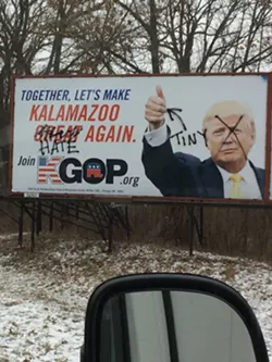 A billboard in Kalamazoo proudly touting Trump was defaced over the weekend