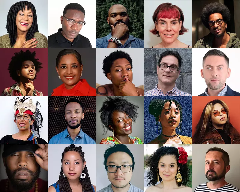 Pictured left to right: - Top row: Naima Shamborguer, Vincent Chandler, Rafael Leafar, Melanie Manos, Amp Fiddler - Row 2: Chris Jakob, Debra J. White-Hunt, bree gant, Mike Khoury, Andrew Morton - Row 3: Kia ix Arriaga, Marcus Elliot, Ajara Alghali, Salakastar, Paige Wood - Bottom row: Michael Manson, Shawntai Brown, Joo Won Park, Karilú Alarcón Forshee, Brandon Walley - Kresge Artist Fellows