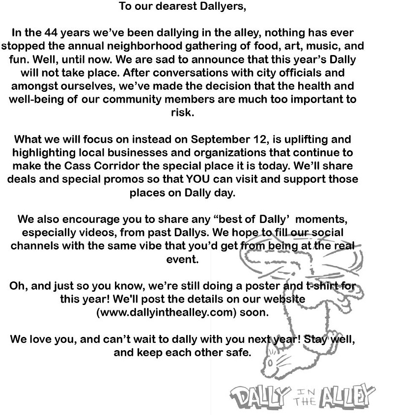 Detroit's Dally in the Alley is officially called off due to the coronavirus