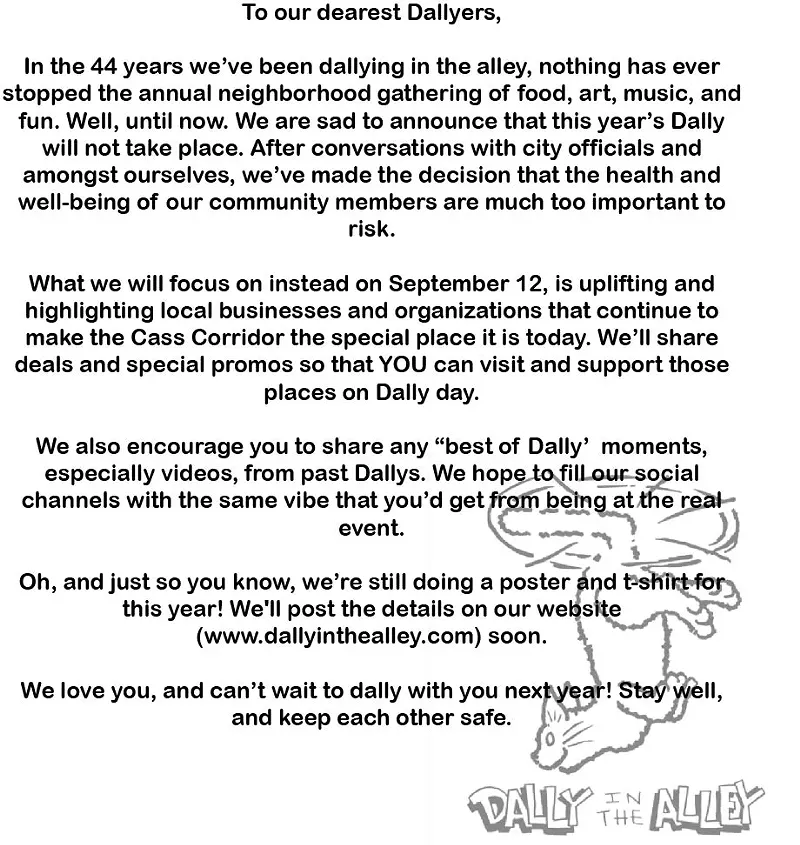 Detroit's Dally in the Alley is officially called off due to the coronavirus