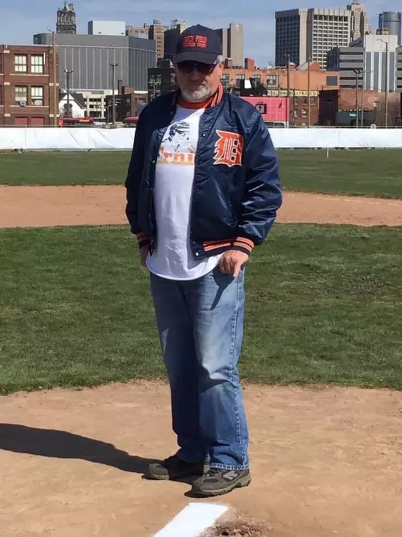 Michnuk on the pitcher’s mound at the Tiger Stadium site in 2016. - Robert Howe