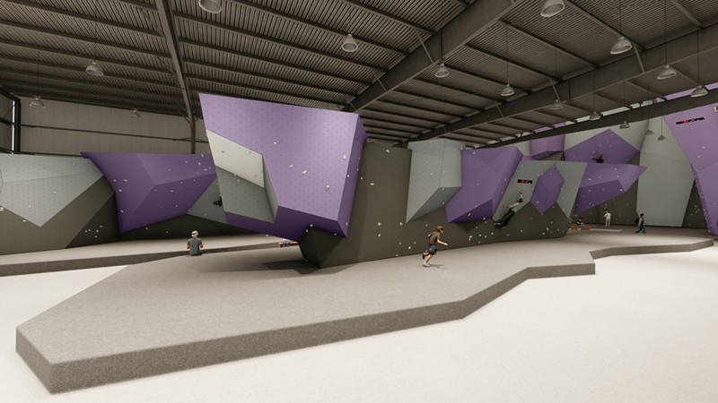 Indoor renderings of DYNO Detroit a new indoor rock climbing gym coming to Detroit's Eastern Market. - Renderings courtesy Dino Ruggeri