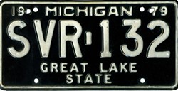 Michigan black license plate ran from 1979-1983. - Jaycarlcooper, Wikimedia Creative Commons