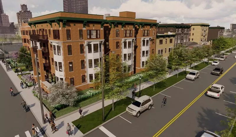 Rendering of the project to renovate six apartments at Cass and Henry near Little Caesars Arena in Detroit. - Neumann/Smith Architecture