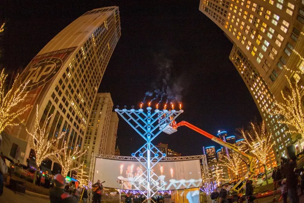 Menorah in the D celebrated a decade of celebrating Hanukkah in downtown Detroit with a large menorah. Downtown Detroit has no large Kwanzaa kinara. - Courtesy of Menorah in the D