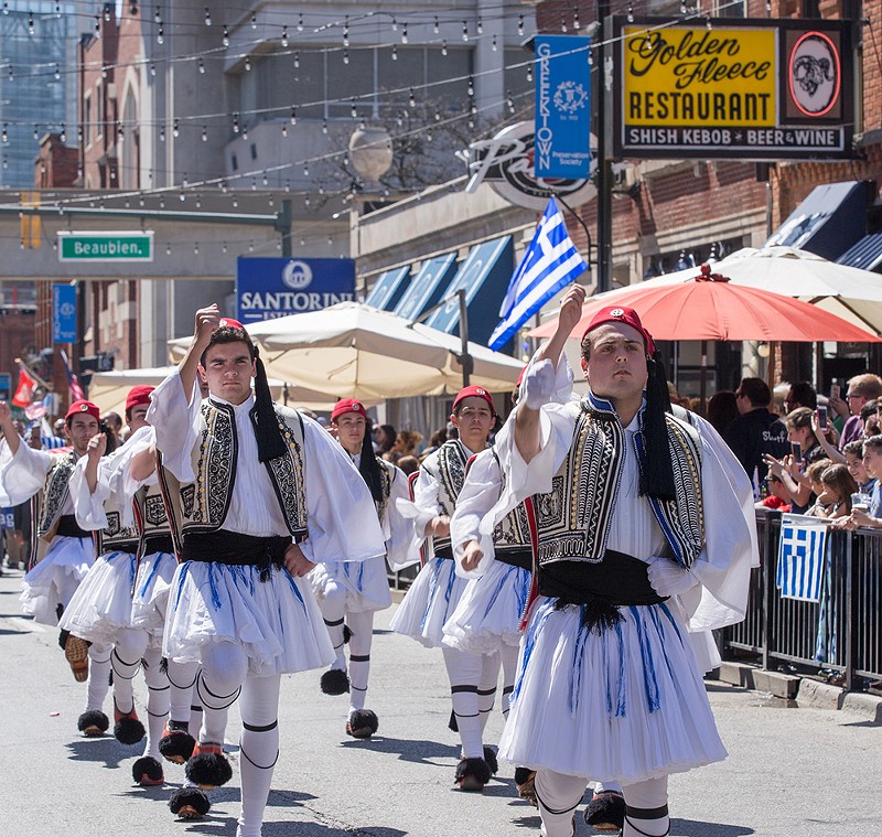 The 15th Annual Greek Independence Day Parade in Greektown, downtown Detroit. Folk dancers march down Monroe Avenue in traditional dress. April 17, 2016. - LEAH CASTILE, DETROIT STOCK CITY