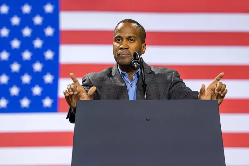 John James, a Republican, speaks at a rally in Battle Creek in December 2020. - Shutterstock