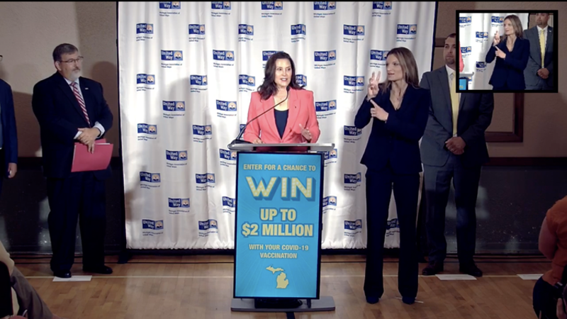 Gov. Gretchen Whitmer announced a vaccine lottery with a goal to increase COVID-19 vaccinations by 9% — by July 30, Mich. only had a 2% increase. - Photo via screenshot of state health department's live stream, July 1, 2021