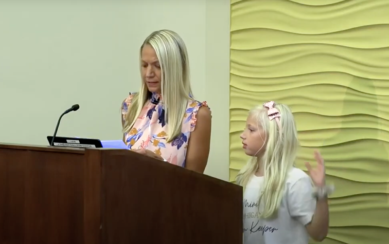 Screenshot of of a Birmingham Board of Education meeting in which parent Nicole Humphrey said she's removing her daughter from school because the mask mandate. - Birmingham Public Schools