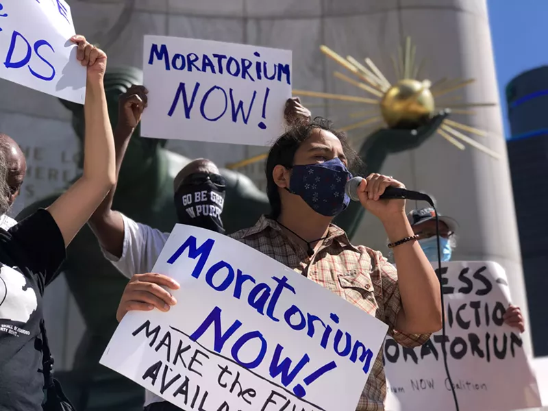 Sarah Torres of the Moratorium Now! Coalition joins activists in Detroit calling for local and state eviction moratoriums. - Steve Neavling