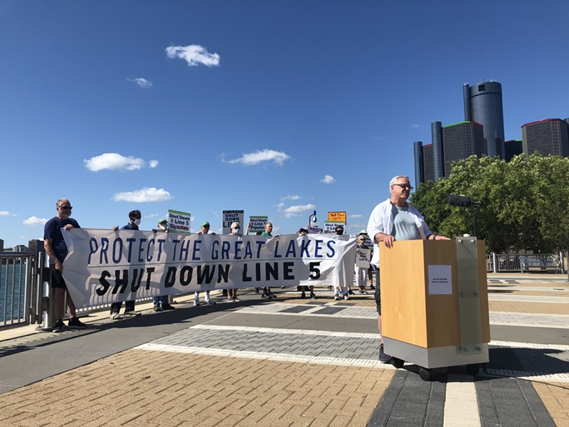 Activists held a demonstration Wednesday to demand Canada backs Michigan's efforts to close the Line 5 pipeline in the Great Lakes. - Lee DeVito