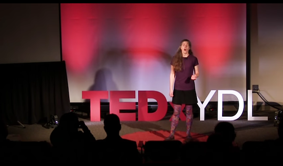 Erin Howarth discusses adult illiteracy at last year's TDCxYDL. - Screengrab from TEDxYDL site