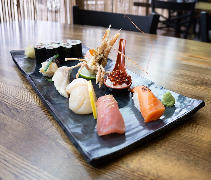 A fanciful plate of sushi prepared by Sozai's chef-owner Hajime Sato. - SE7ENFIFTEEN