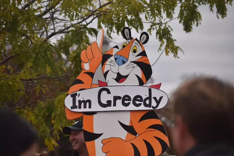 Striking Kellogg union workers and their supporters rally across from the Kellogg headquarters in Battle Creek, Oct. 27, 2021. - Laina G. Stebbins, Michigan Advance