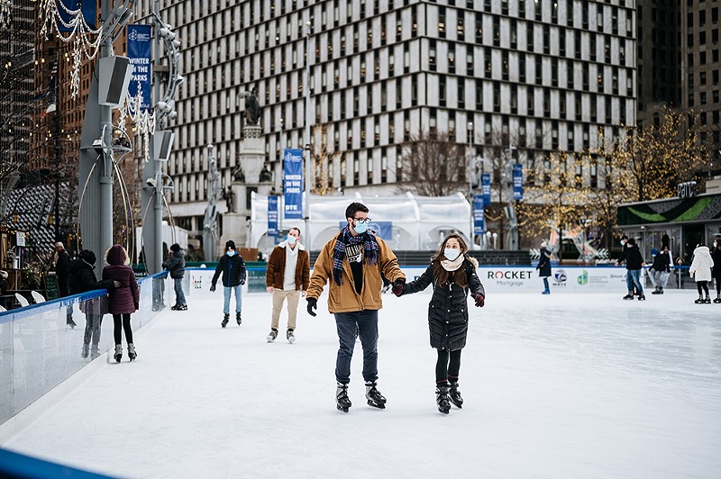 Ice skaters in Campus Martius - Downtown Detroit Partnership