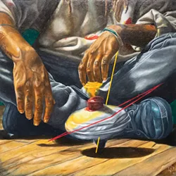 "Self Portrait: Control" by Bakpak Durden (2019); oil on wood panel, 24 x 24 inches. - COURTESY OF THE ARTIST
