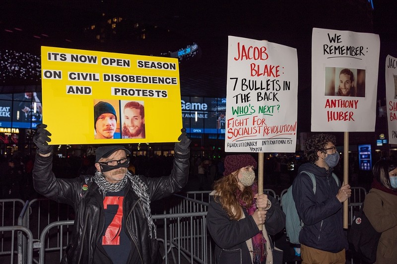 Demonstrators gathered outside the Barclays Center in Brooklyn to protest the verdict in the trial of Kyle Rittenhouse. - Ben Von Klemperer / Shutterstock.com