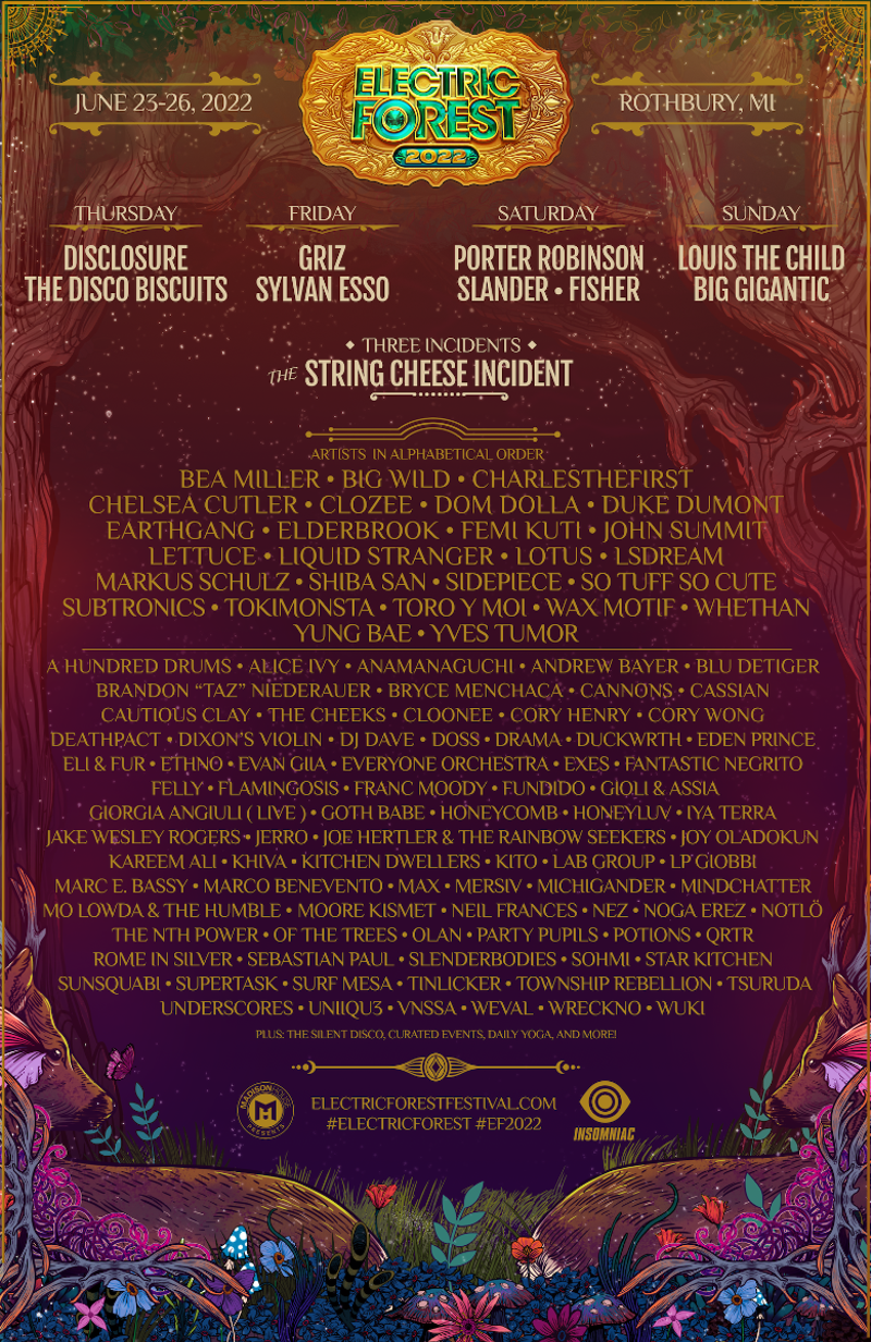 Electric Forest announces 2022 lineup with GRiZ, Disclosure, Big Gigantic, Toro y Moi, and more (3)